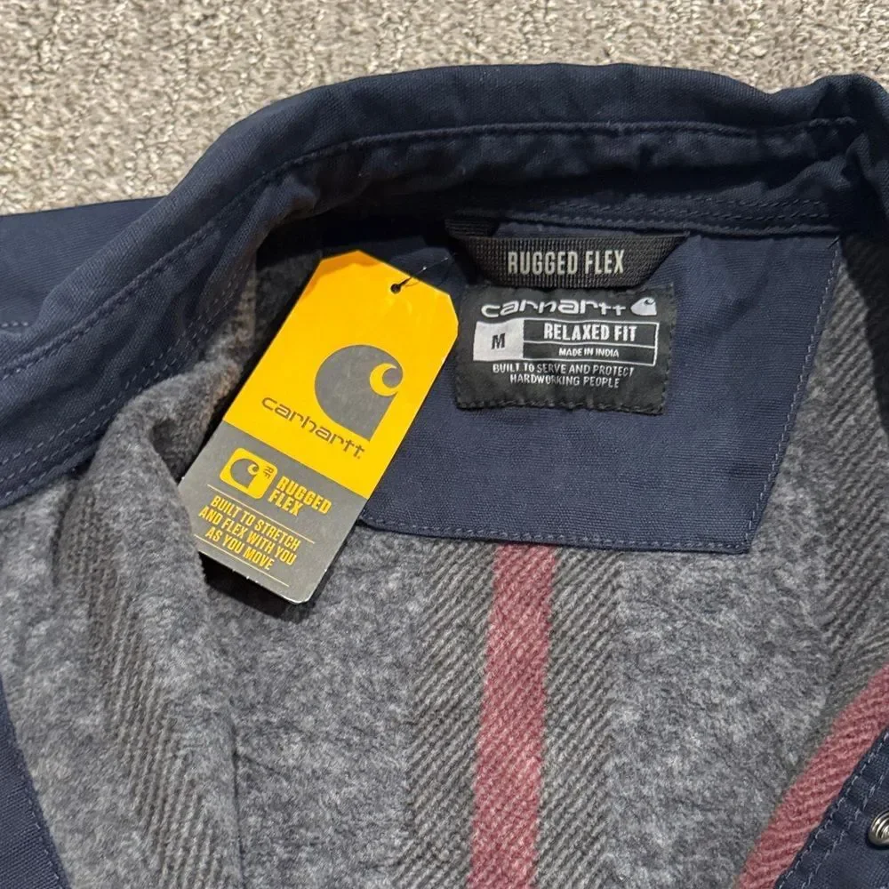 NWT Men’s Carhartt Navy Rugged Flex Button-Up Jacket Sz M - Picture 2 of 4